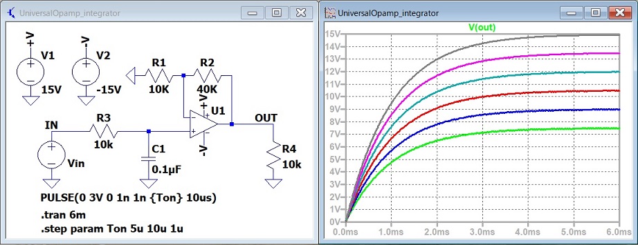 ユニバーサルオペアンプを使用した電圧出力回路のシミュレーション