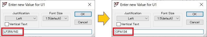 オペアンプOPA134のSPICEモデルの名前変更方法