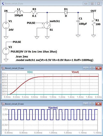 昇圧スイッチング電源回路のシミュレーション