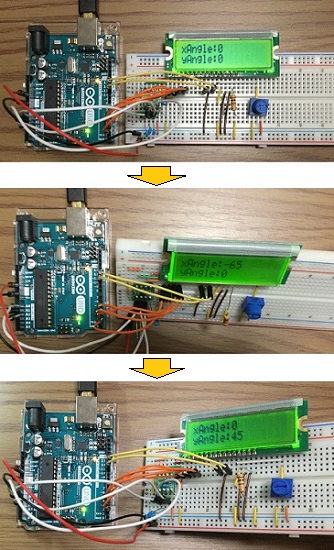 Arduinoとセンサで傾きを測定する写真
