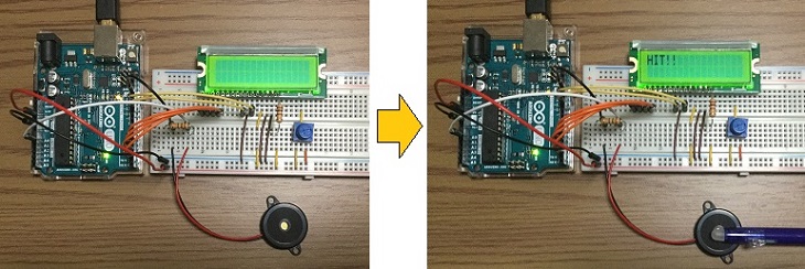 Arduinoと圧電素子で衝撃を検知する写真