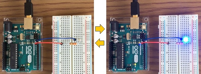 ArduinoでLEDを点滅する写真