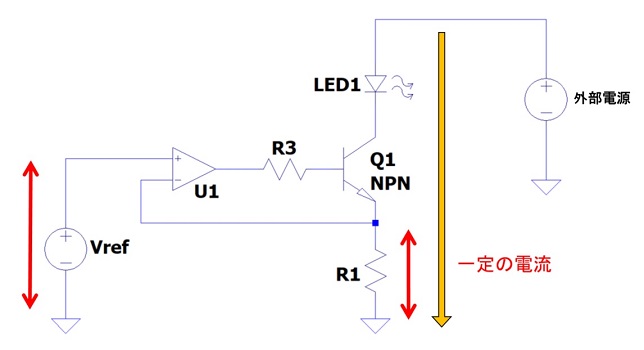 オペアンプ定電流回路の吸い込み型
