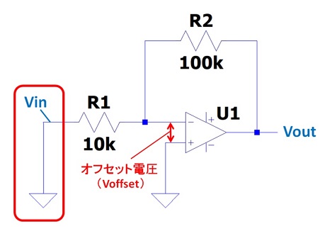 入力電圧をGNDに接続したオペアンプ反転増幅回路