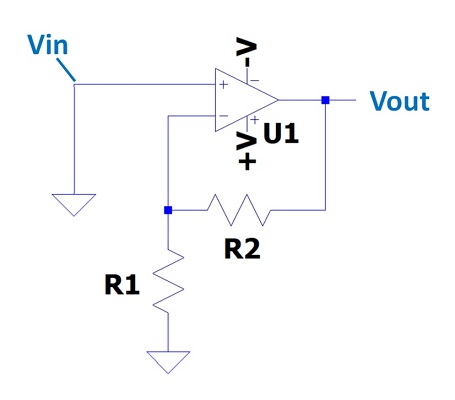 オペアンプの非反転増幅回路の回路図