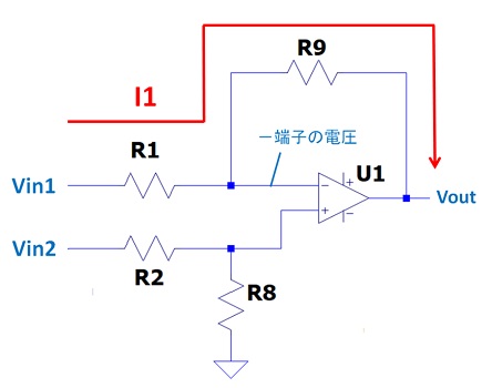 オペアンプ減算回路に流れる電流