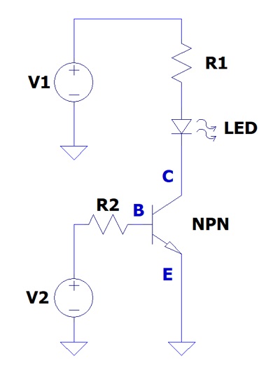 トランジスタを使ったLED点灯回路例