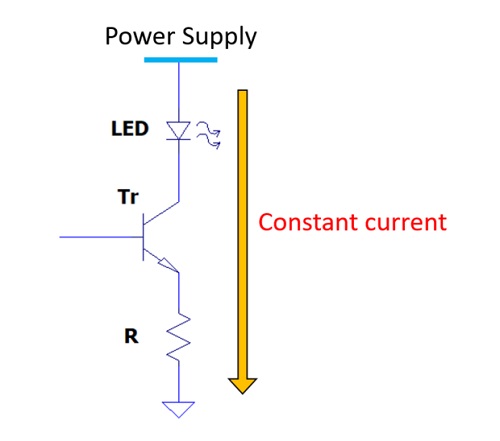 Simplified diagram of a transistor constant current circuit